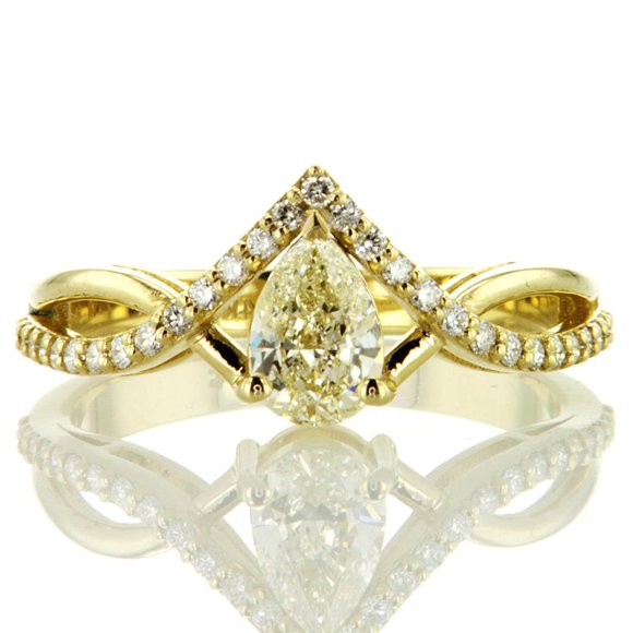 Infinity Split Shank 0.83Ct Natural Pear Diamond Engagement Ring 14K Yellow Gold - Picture 10 of 11